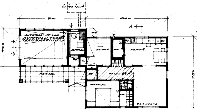 1960-luvun omakotitalon pohjakuva